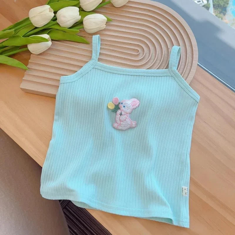 Baby Girls T-shirts for Kids Summer Sleeveless Knitted Tops Vest Outfits Girls Cute Halter Tops Tees Children Clothing 1-12 Year - TiniLoom