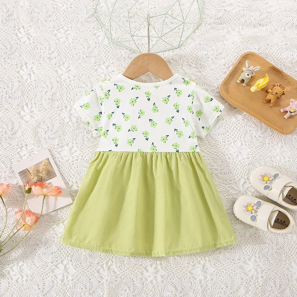 (0-3 Years Old) Summer Baby Girl Cotton Flower Fake Two-Piece Shoulder Strap Dress Girl Cute Short Sleeved Dress - TiniLoom