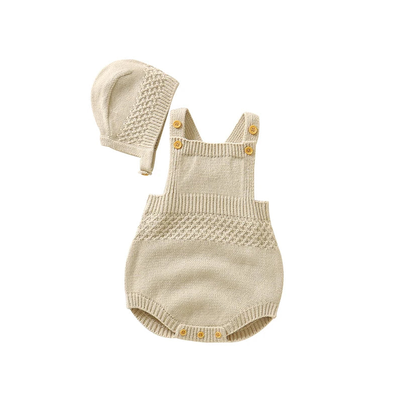 Baby Bodysuits Sleeveless Newborn Boys Girls Solid Color Onesie Hats Outfits Sets 2pcs Infant Unisex Playsuits Children Clothes - TiniLoom