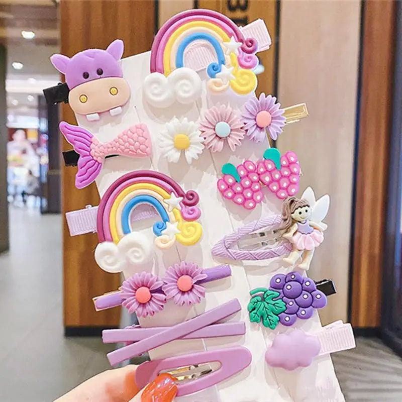 14Pcs Cartoon Baby Hair Clip Set Flower Fruit Baby Girl Barrettes Bangs Hairpins Kids Hair Accessories - TiniLoom