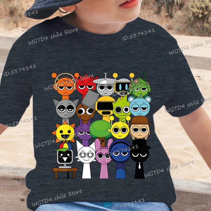 Funny Anime Sprunki Incredibox Game Children T-shirts Cartoon Sprunki Short Sleeve Tops Tees Funny Sprunki Boys Girls Tshirt - TiniLoom