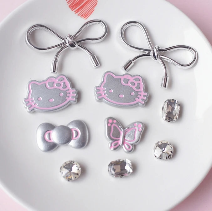 MINISO Silvery Hello Kitty Set Girls Women Shoe Charms DIY Hole Shoes Detachable Buckle Garden Shoes Accessories Festival Gift - TiniLoom
