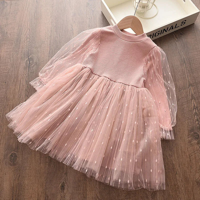 Melario New Fall Baby Girl Cute Costume Children Girls Mesh Cotton Dress Long Puff Sleeve Princess Dresses Spring Girls Dress - TiniLoom
