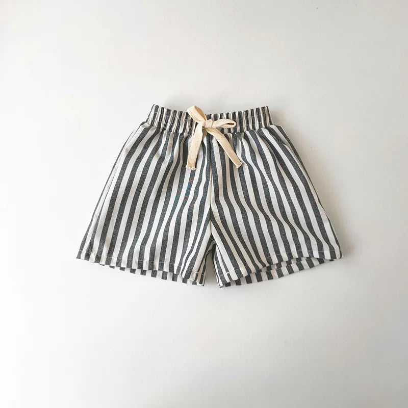 Vintage Linen Cotton Stripe Shorts for Boys Summer Toddler Kids Girls Half Pants Casual Children's Clothing - TiniLoom