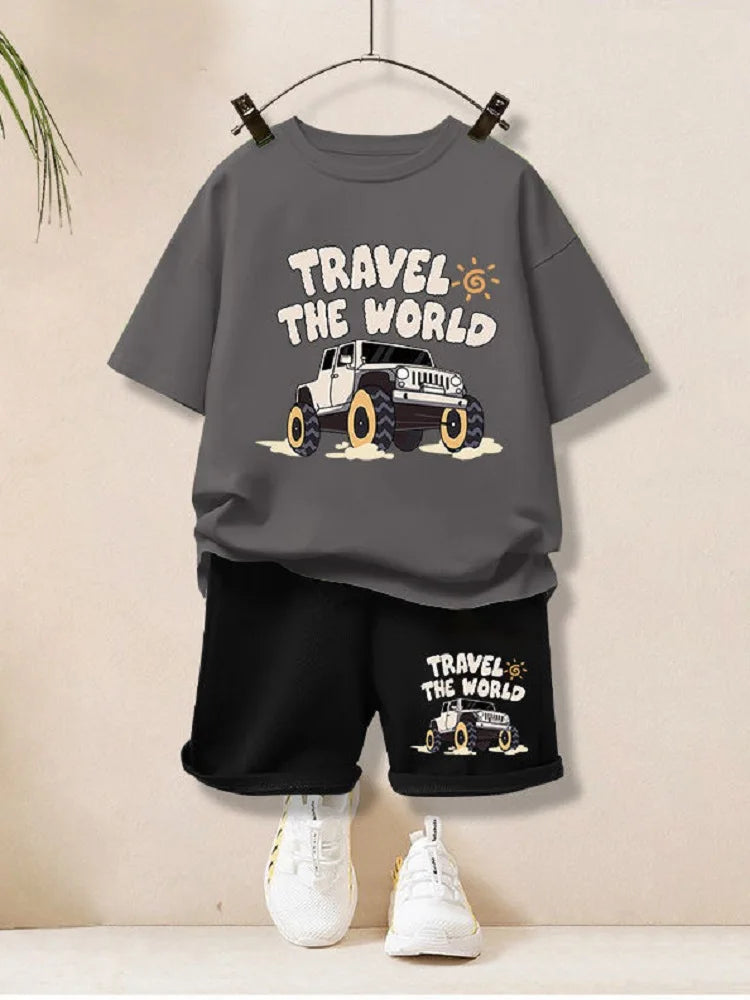 Summer Children Boy Clothes Letter Printed T-Shirts And Shorts 2 Pieces Set Baby Kid Girls Short Sleeve Top Bottom Outfits - TiniLoom