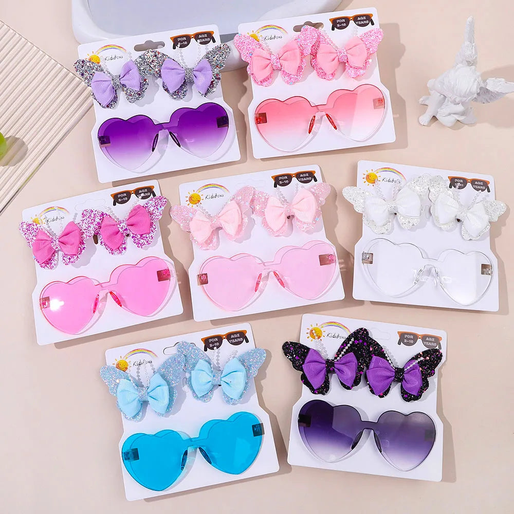 BABY BOWS Butterfly Hairclip Set for Kids Lovely Glasses Accessories Fashion Party Girls Dress Hairpins Headband Gift Set