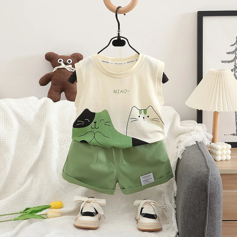 New Summer Baby Girls Clothes Suit Children Boys Vest+Shorts 2Pcs/Sets Kids Clothing Infant Boy Clothes Set Toddler Girl Clothes