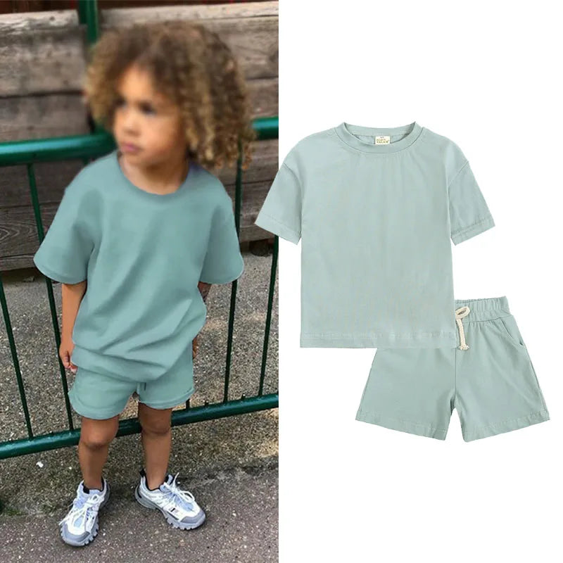 Summer 2pcs Kids Clothes Sets Children Sports Style Tracksuits T-shirts and Shorts Boy and Girl Outfits Suits - TiniLoom