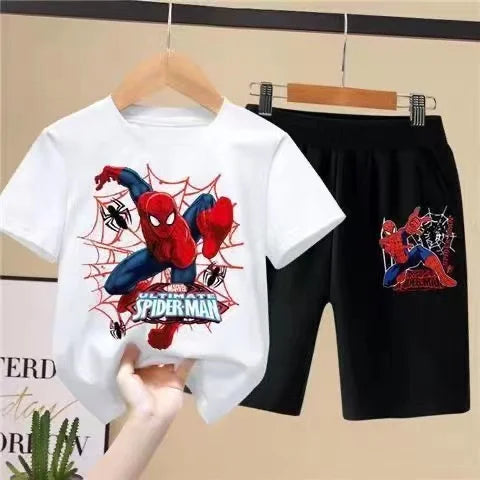 Children'S T-Shirts Spider-Man Set Aoger Spiderman Boys Summer Trend Baby Short Sleeve Shorts Two-Piece Set Kids Outfits Gifts - TiniLoom