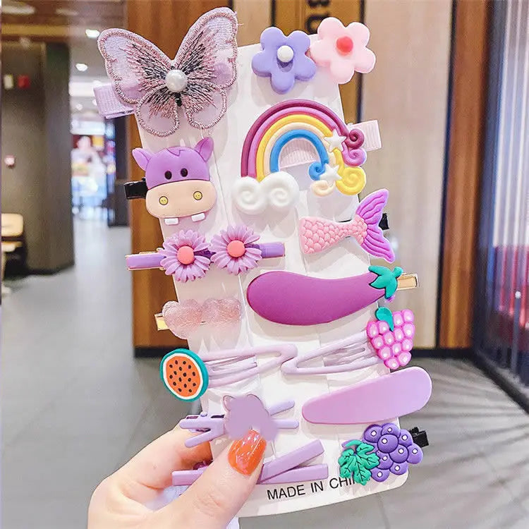 14Pcs Cartoon Baby Hair Clip Set Flower Fruit Baby Girl Barrettes Bangs Hairpins Kids Hair Accessories - TiniLoom