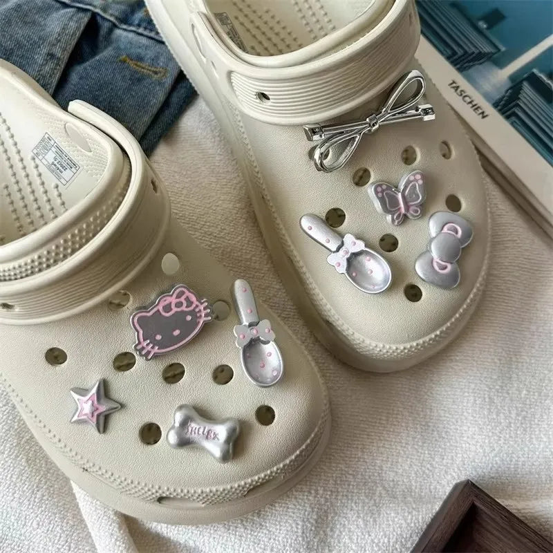 MINISO Silvery Hello Kitty Set Girls Women Shoe Charms DIY Hole Shoes Detachable Buckle Garden Shoes Accessories Festival Gift - TiniLoom