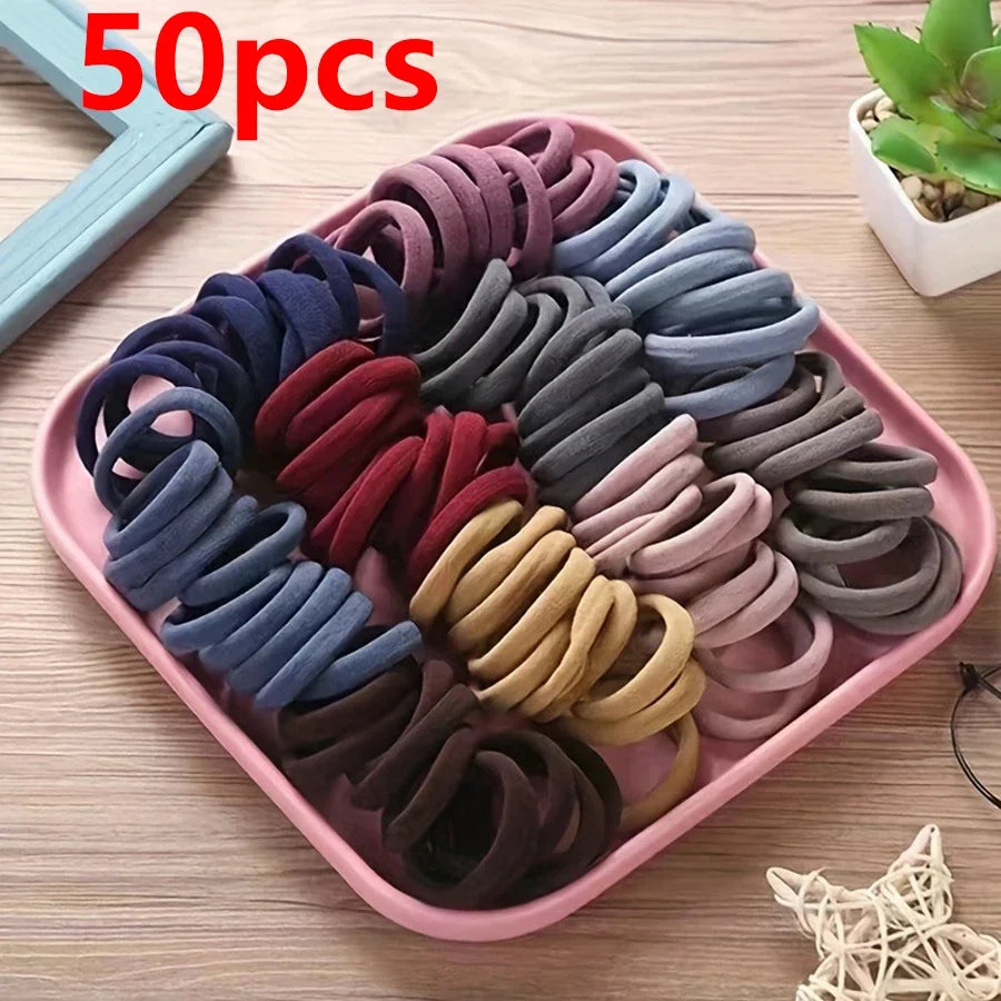 50PCS/Set New Women Girls Candy Colors Nylon Basic Scrunchie Hair Tie Ponytail Hold Hair Rubber Bands Fashion Hair Accessories - TiniLoom