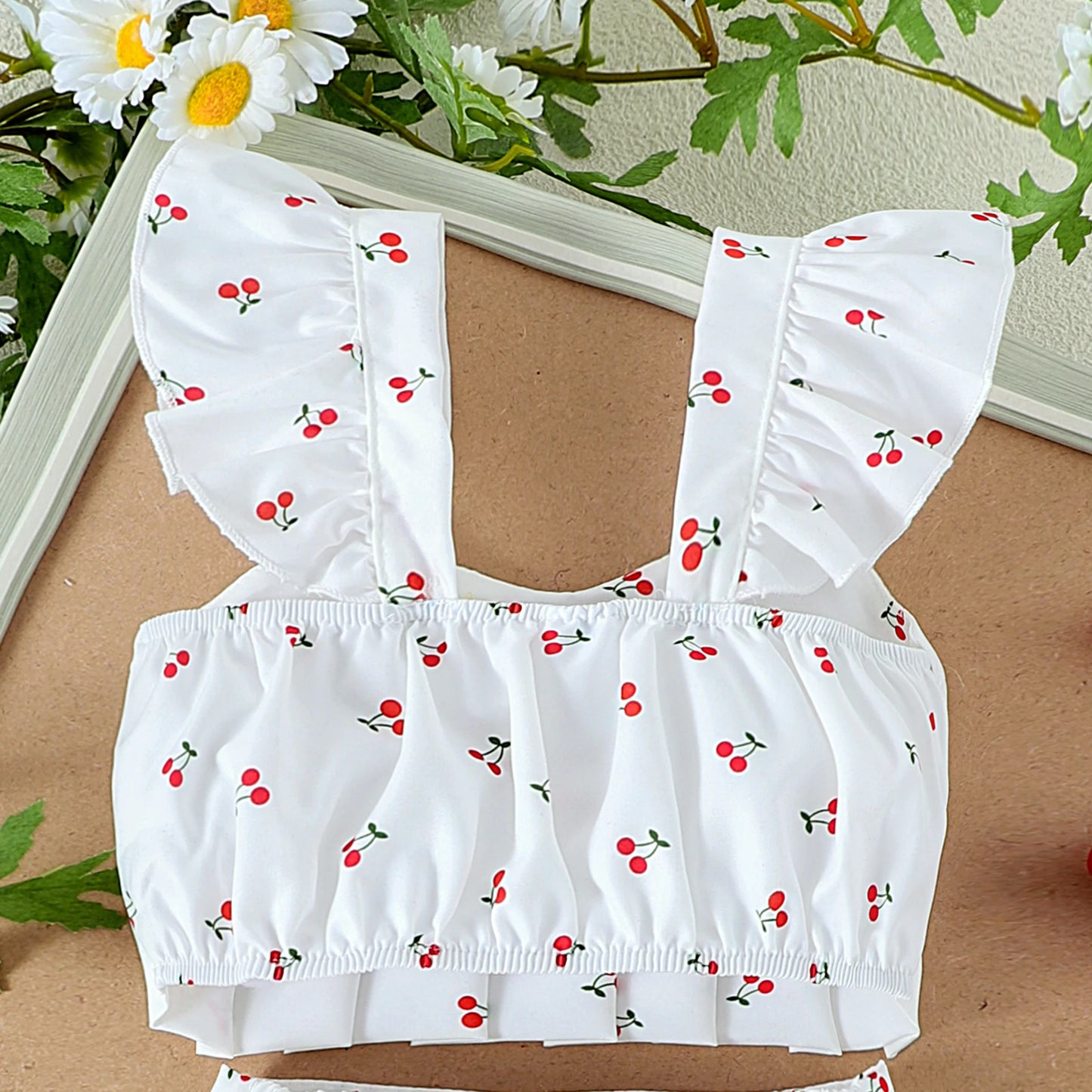 2PCS Summer New Style Girls 1-4 Years Old Comfortable Sweet Cherry Love Pattern Top + Short Skirt Set - TiniLoom