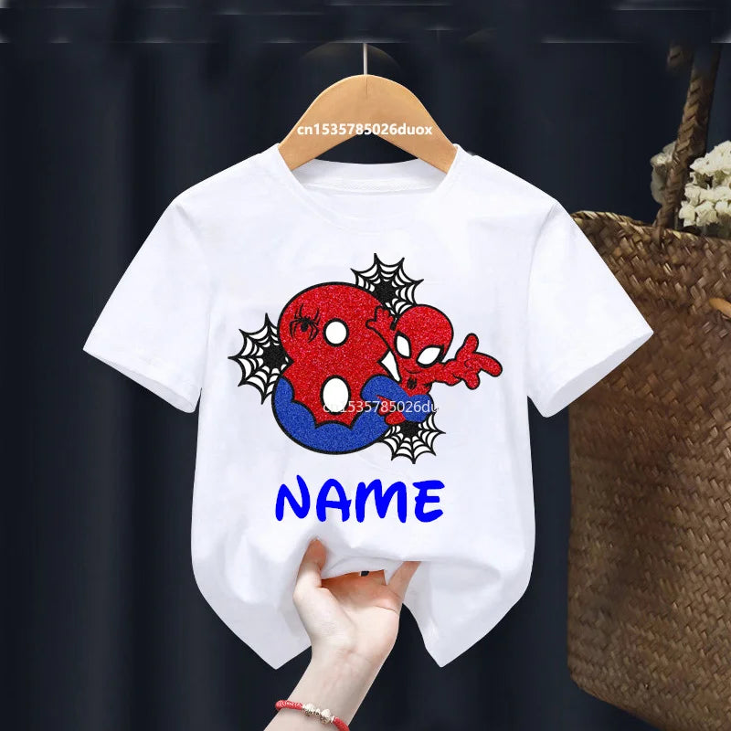 Kid 2 3 4 5 6 7 8 9 Years Birthday Marvel Spiderman Girl Shirt Children Super Hero Personalize Name Birthday Party Boys T-shirts - TiniLoom