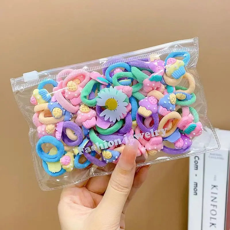 10/20Pcs/Set Cute Cartoon Rubber Elastic Hair Bands Girls Not Hurt Hair Small Scrunchie Kids Sweet Hair Ties Hair Accessories - TiniLoom