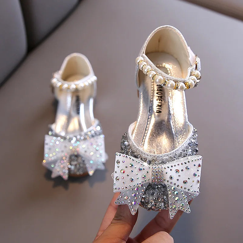 Summer Girls Sandals Fashion Sequins Rhinestone Bow Girls Princess Shoes Baby Girl Shoes Flat Heel Sandals Size 21-35 - TiniLoom