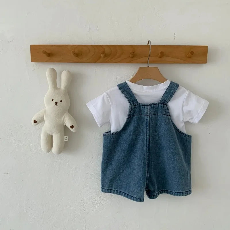2024 Summer Baby Clothing Set Toddler Girls Clothes Suit Infant Tee and Denim Overall Boys Outfit