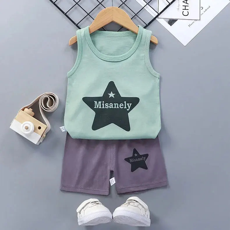 Children Sets Kids Clothes Boys Girls Vest Suit Summer Children's Clothing baby Cotton T-Shirts Shorts Tank Top Sleeveless - TiniLoom