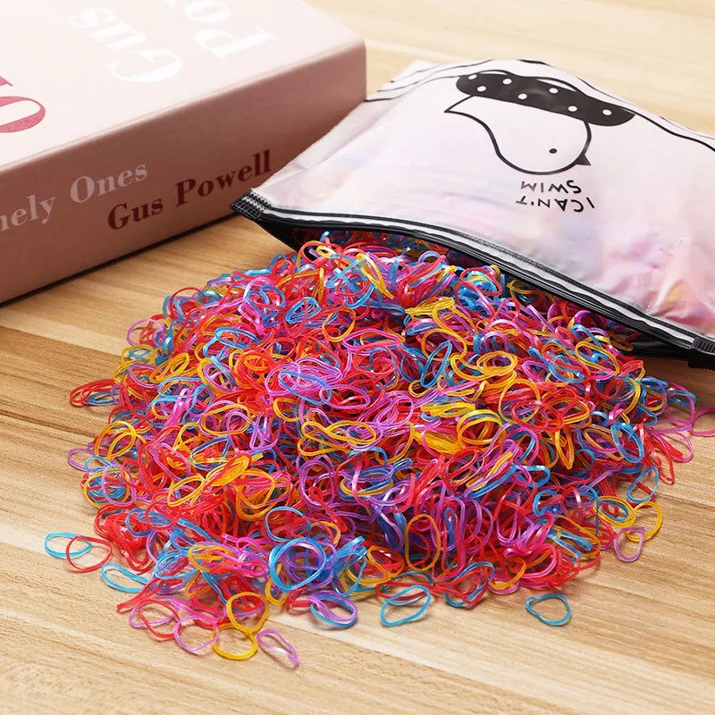 500/1000/2000pcs Girls Colourful Disposable Rubber Band Hair Ties Headband Children Ponytail Holder Bands Kids Hair Accessories - TiniLoom