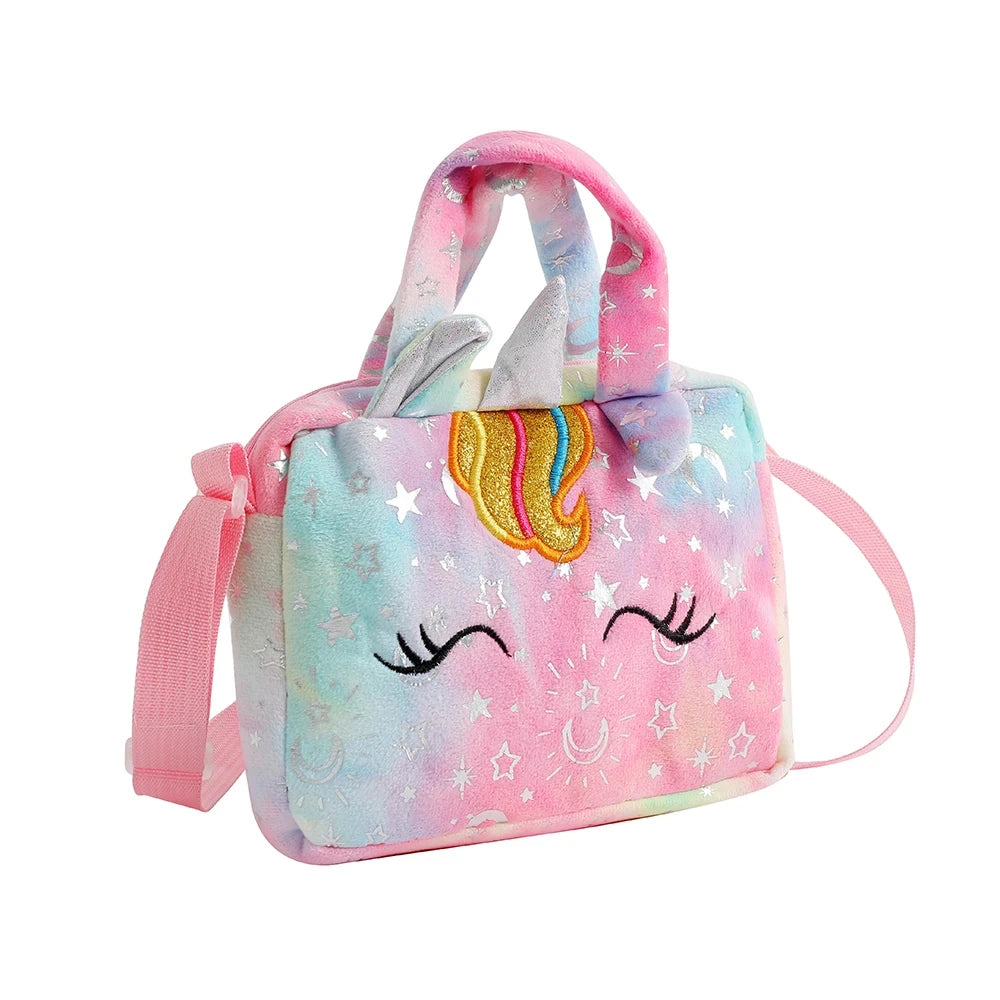 Plush Unicorn Crossbody Bag for Girls Kids Shoulder Purse Cute Student Gift Pencil Case Coin Wallet Travel Accessory - TiniLoom