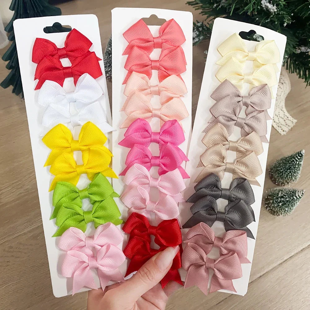 10Pcs/Set New Cute Solid Ribbon Bowknot Hair Clips for Baby Girls Handmade Bows Hairpin Barrettes Headwear Kids Hair Accessories - TiniLoom