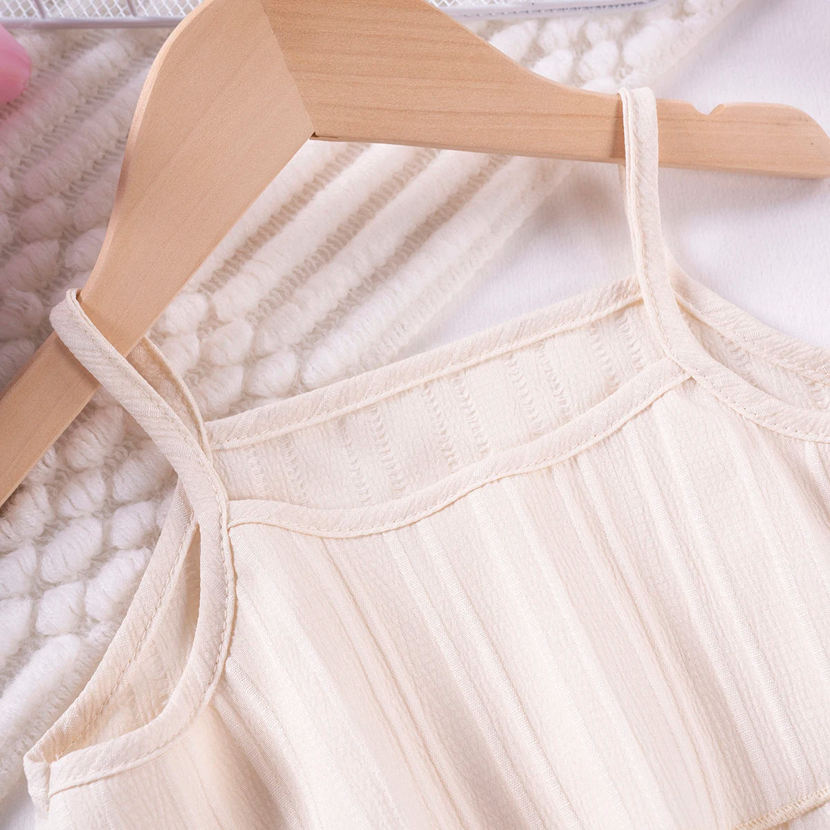 Girls Solid Color Suspenders Summer Suspenders Ruffles + Wide Leg Pants 2 Pieces Dress Set White Cute Elegant Baby Clothes - TiniLoom