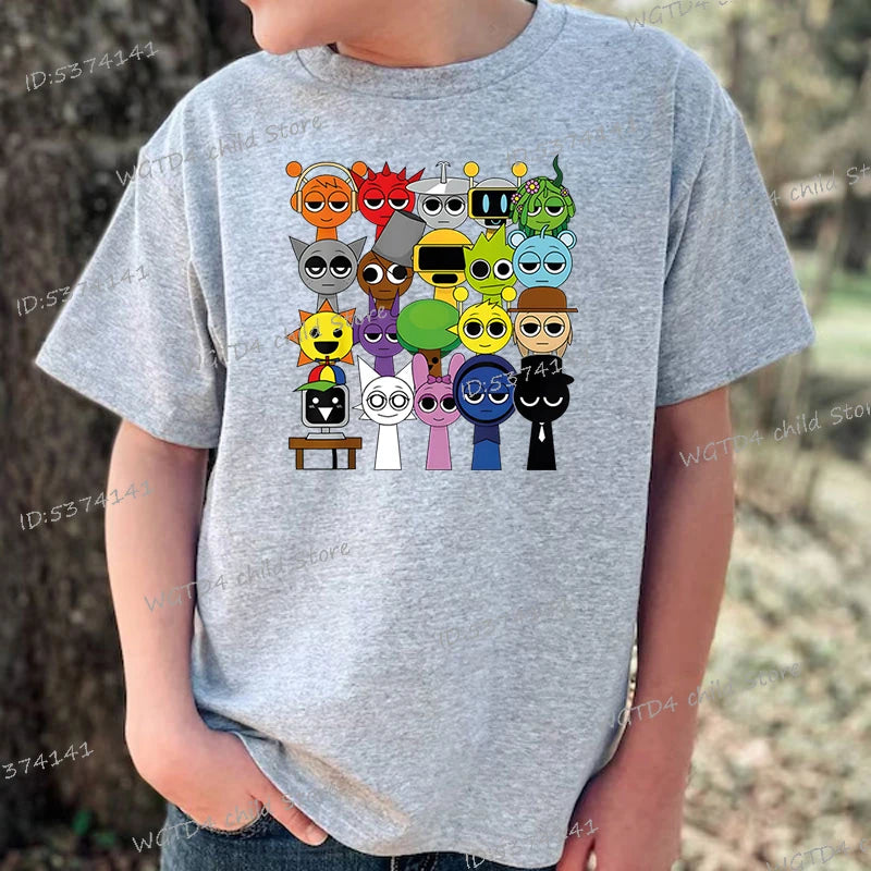Funny Anime Sprunki Incredibox Game Children T-shirts Cartoon Sprunki Short Sleeve Tops Tees Funny Sprunki Boys Girls Tshirt - TiniLoom