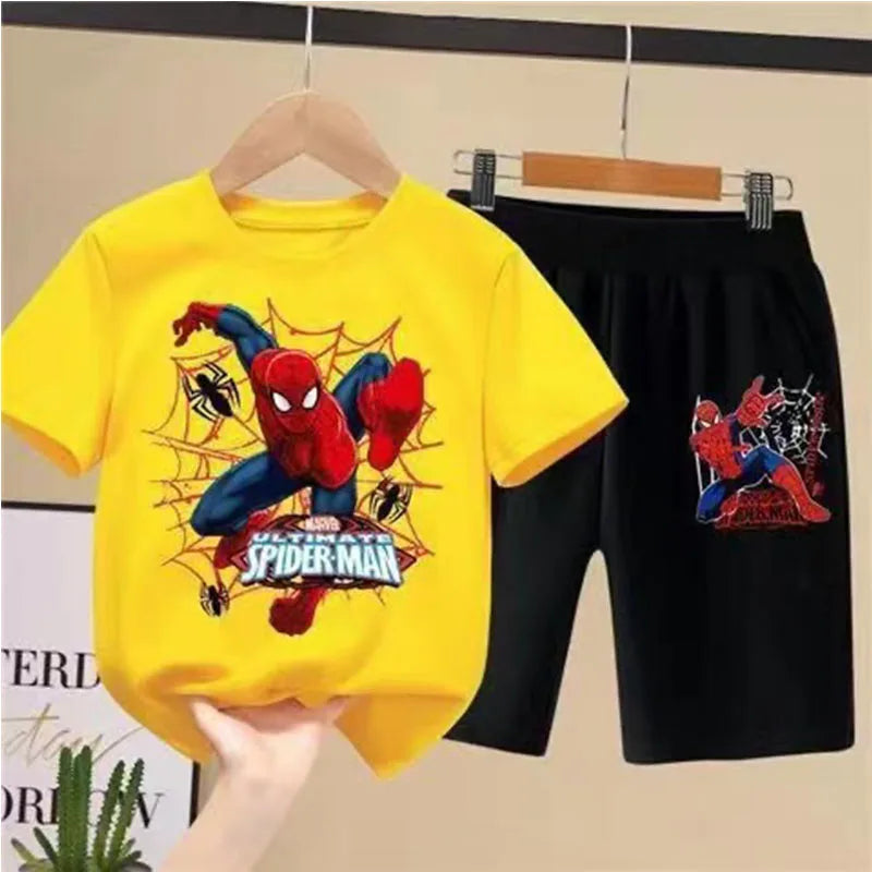 Children'S T-Shirts Spider-Man Set Aoger Spiderman Boys Summer Trend Baby Short Sleeve Shorts Two-Piece Set Kids Outfits Gifts - TiniLoom
