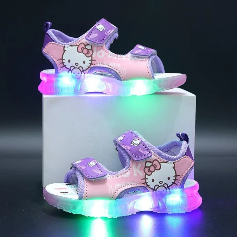 2025 Summer New Baby Girls Led Light Sandals Cute Hello Kitty Children's Casual Shoes Anti-slip Kids Beach Shoes Outdoor Shoes - TiniLoom