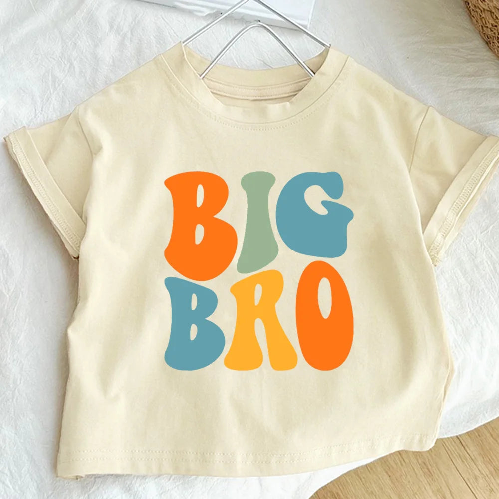 Big Bro Sis Little Bro Sis Printed Family Matching T-shirt Boys Girls Sibling Clothes Kids Tops Outfit Children Retro Tee Shirts - TiniLoom