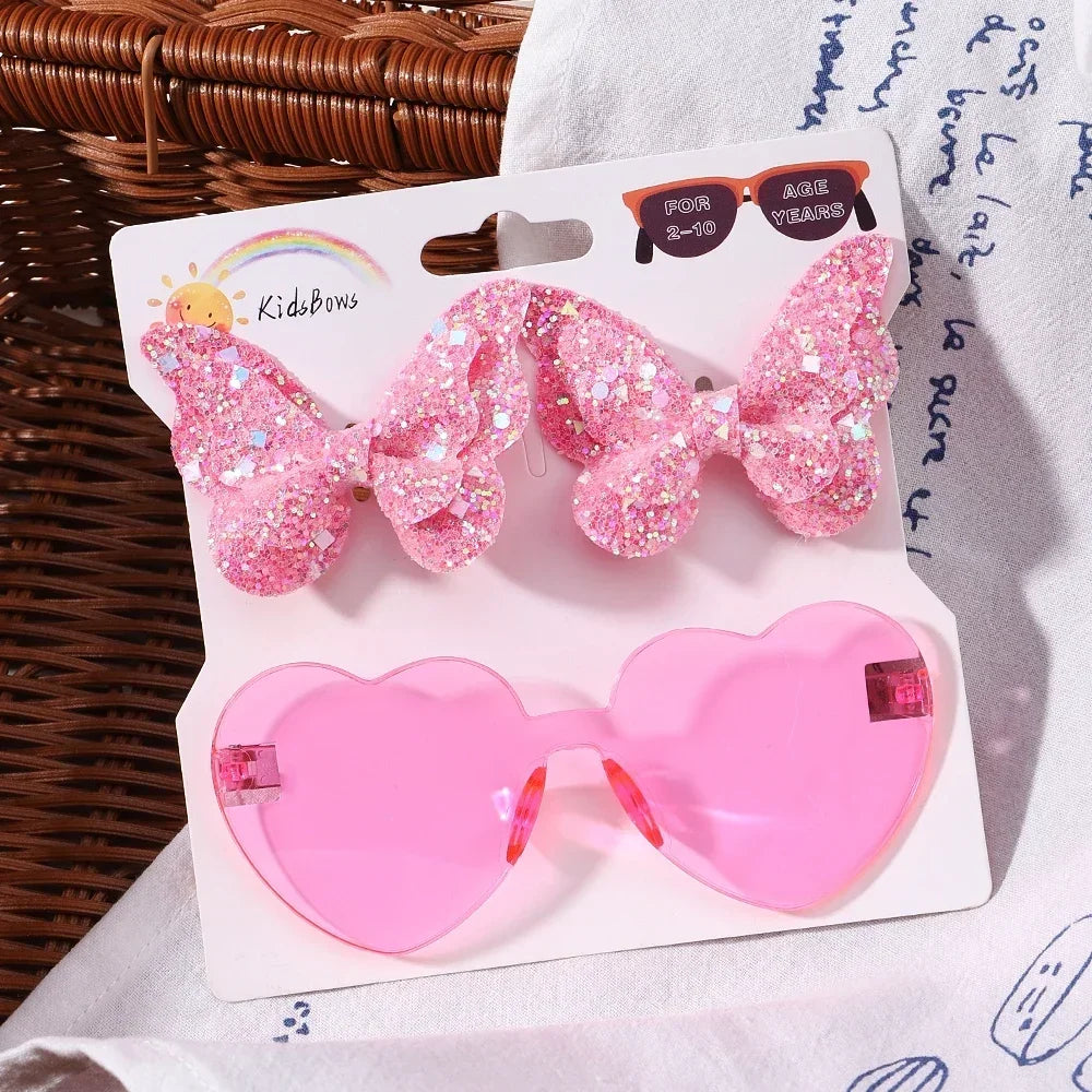 BABY BOWS Butterfly Hairclip Set for Kids Lovely Glasses Accessories Fashion Party Girls Dress Hairpins Headband Gift Set