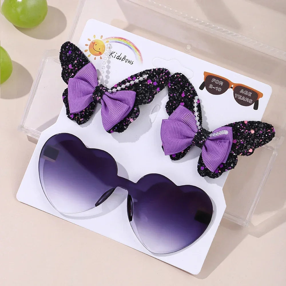 BABY BOWS Butterfly Hairclip Set for Kids Lovely Glasses Accessories Fashion Party Girls Dress Hairpins Headband Gift Set
