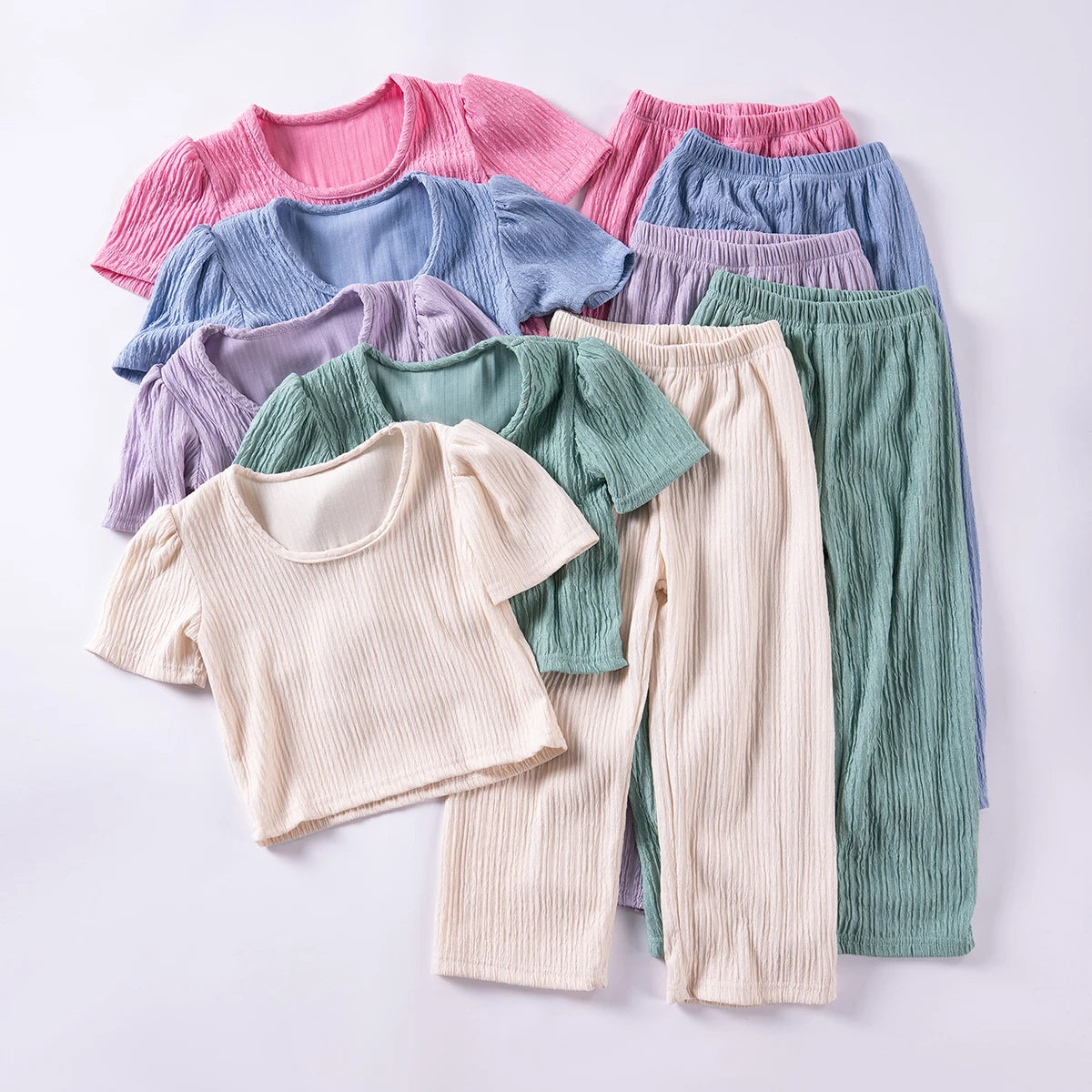 Girls Solid Color Suspenders Summer Suspenders Ruffles + Wide Leg Pants 2 Pieces Dress Set White Cute Elegant Baby Clothes - TiniLoom
