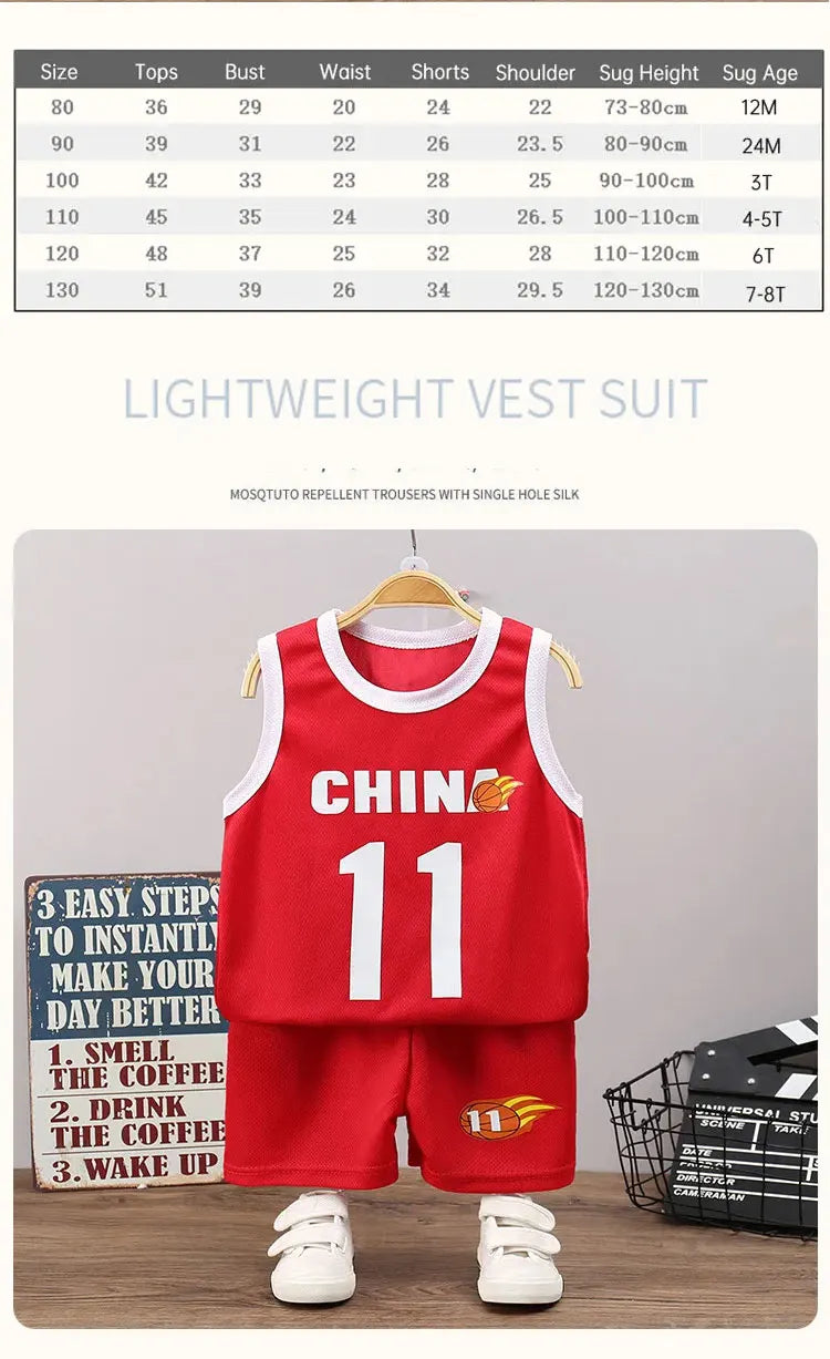 Children's Sets Summer Children Sleeveless T-shirt Shorts Set Quick-drying Outdoor Tank Top Shorts Sets Boys Sport Basketball Tr - TiniLoom