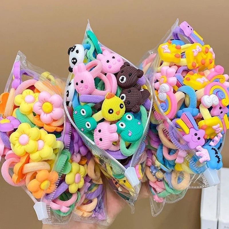 10/20Pcs/Set Cute Cartoon Rubber Elastic Hair Bands Girls Not Hurt Hair Small Scrunchie Kids Sweet Hair Ties Hair Accessories - TiniLoom