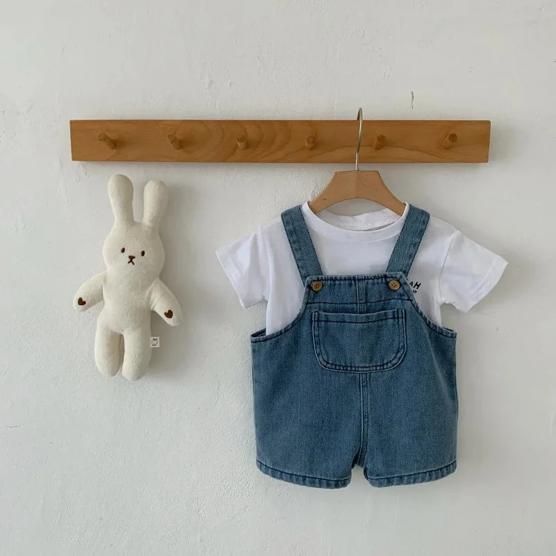 2024 Summer Baby Clothing Set Toddler Girls Clothes Suit Infant Tee and Denim Overall Boys Outfit