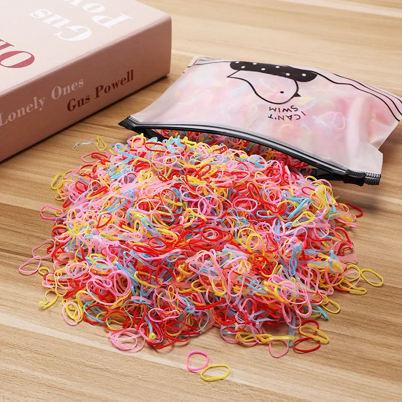 500/1000/2000pcs Girls Colourful Disposable Rubber Band Hair Ties Headband Children Ponytail Holder Bands Kids Hair Accessories - TiniLoom