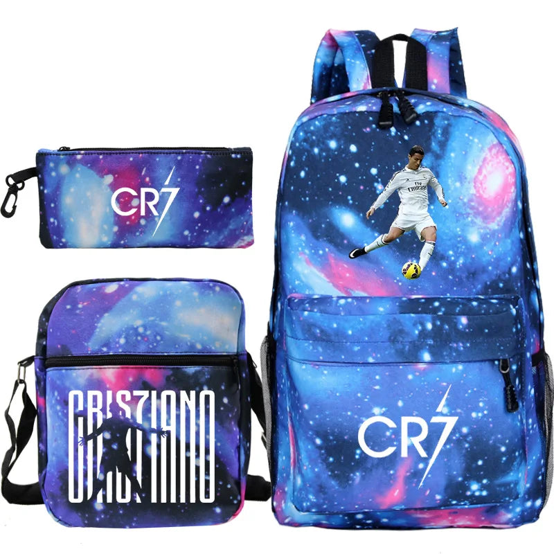 New 3pcs CR7 Backpacks Simple Style Lightweight Boys Girls School Bags Capacity Teens Laptop Backpack Women Men Travel Mochilas - TiniLoom