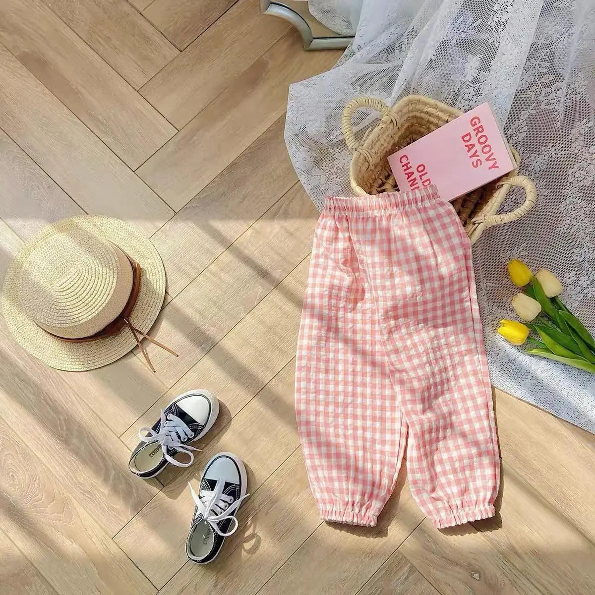 73-120CM Plaid Trousers Summer Girls New Style Harlan Pants Children Fashion Versatile Pants Thin Cotton Mosquito Proof Pants - TiniLoom