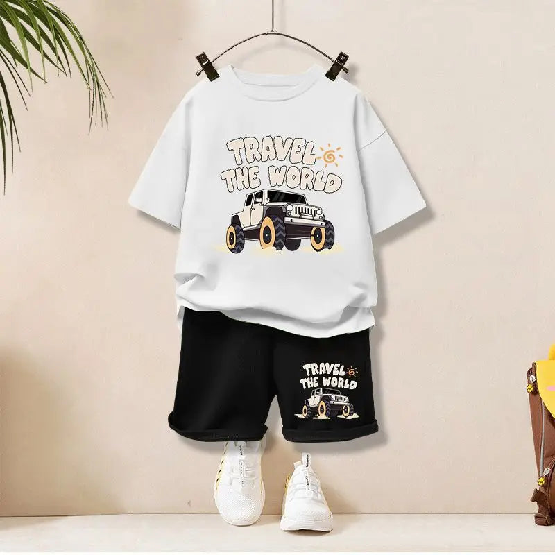 Summer Children Boy Clothes Letter Printed T-Shirts And Shorts 2 Pieces Set Baby Kid Girls Short Sleeve Top Bottom Outfits - TiniLoom