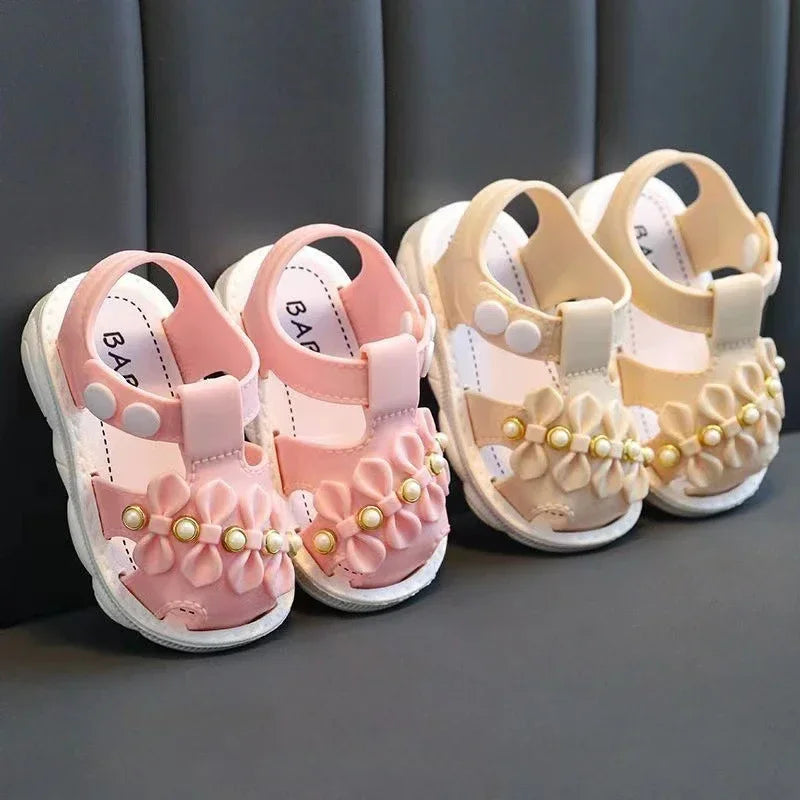 Solid Bow Children's Summer Shoes Cute PVC Beach Non Slip Sandals For Baby Girls Footwear Soft Infant Kids Fashion Sandals - TiniLoom