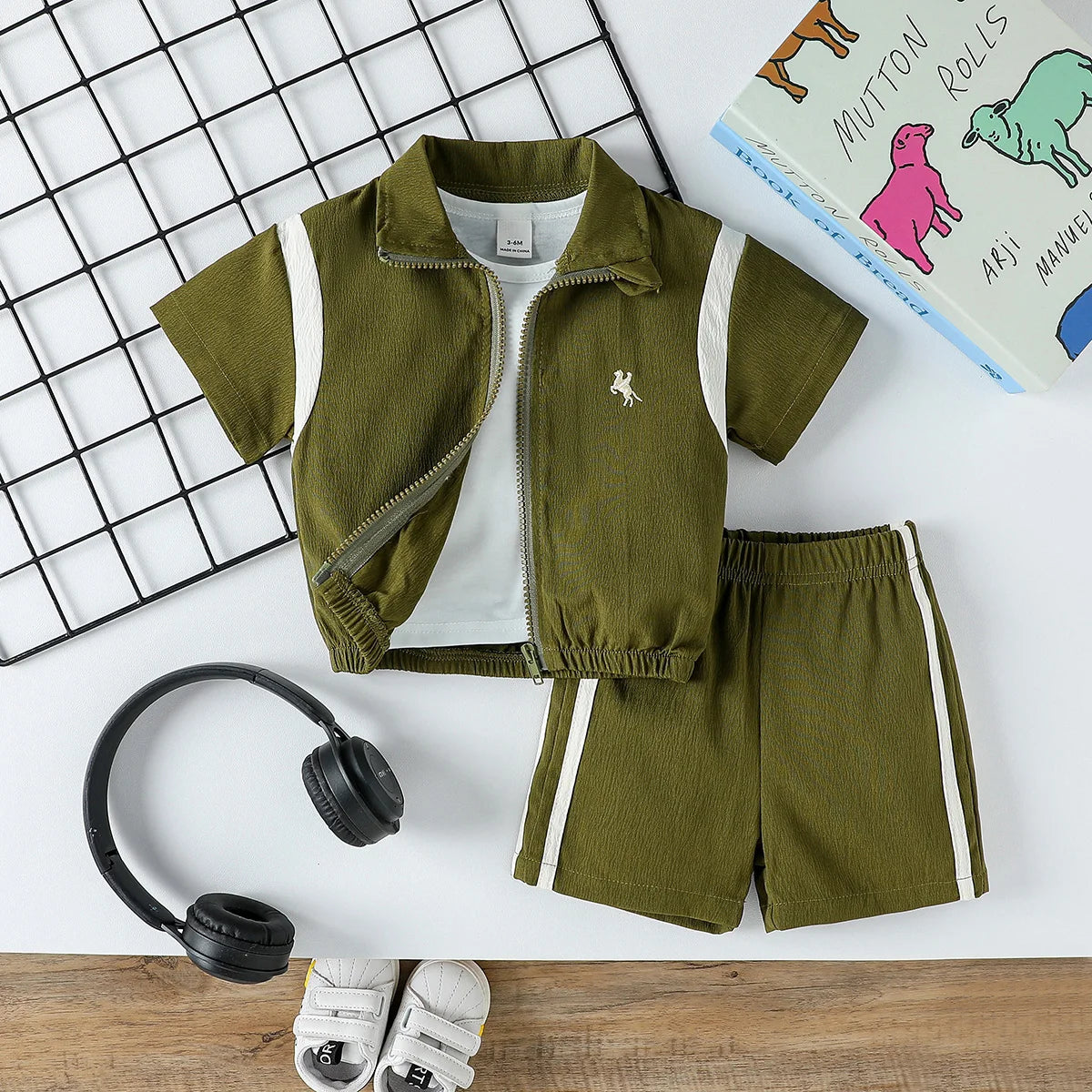 2Pcs Baby Boys Short Sleeve With Zipper Top & Pants Set Summer Outdoor Sports Clothes For 1-3Y Casual - TiniLoom