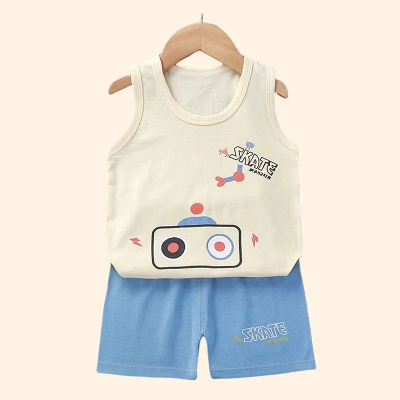 Children Sets Kids Clothes Boys Girls Vest Suit Summer Children's Clothing baby Cotton T-Shirts Shorts Tank Top Sleeveless - TiniLoom