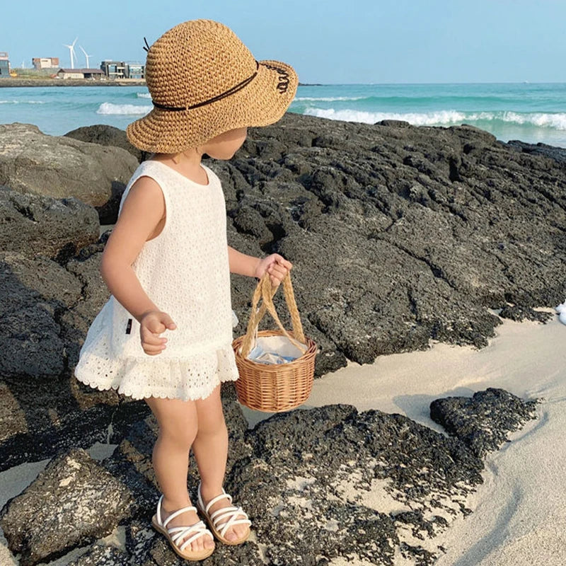Girls 2024 Summer Clothing Sets Hollow Lace Suit Baby Casual Sleeveless T-shirt+Shorts Kids Clothing Sets Baby Clothes Outfits - TiniLoom