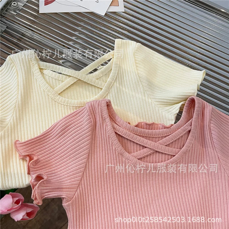 Girls T-Shirt Summer Children Short Sleeved Thin Soft Tops Simple Solid Color Casual Kids Clothing 2-6 Years Sweet Shirtthing - TiniLoom