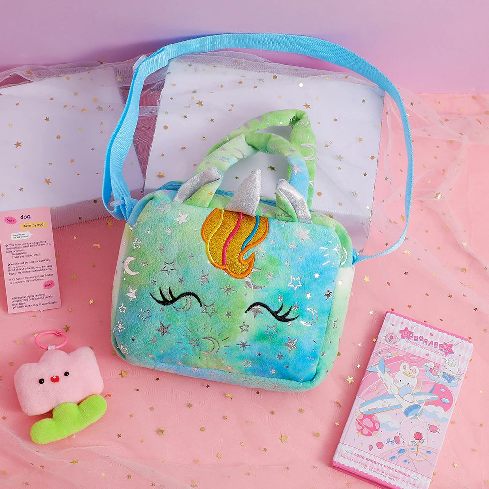 Plush Unicorn Crossbody Bag for Girls Kids Shoulder Purse Cute Student Gift Pencil Case Coin Wallet Travel Accessory - TiniLoom