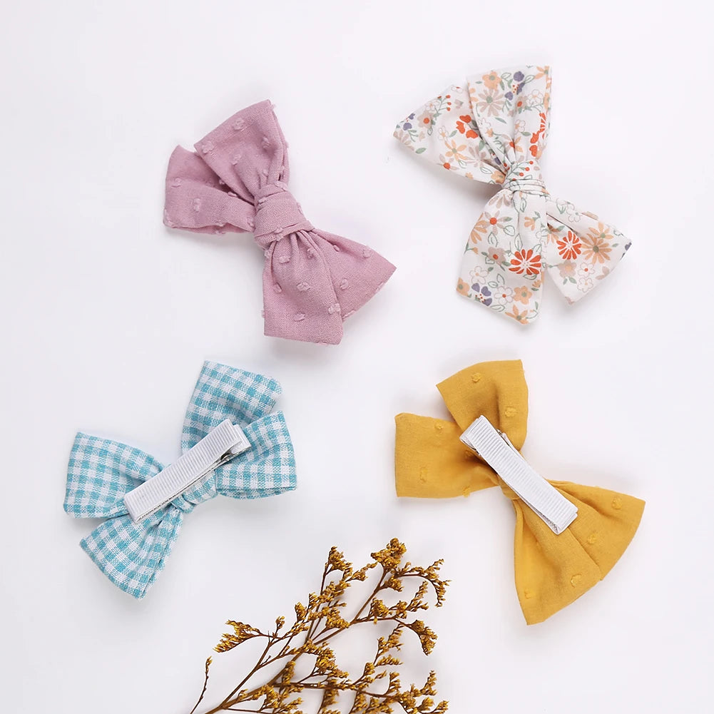 4Pcs/set Leopard Dot Print Bowknot Hair Bow Clips Baby Girls Lace Cotton Linen Barrettes Safety Hairpins Headwear Accessories - TiniLoom