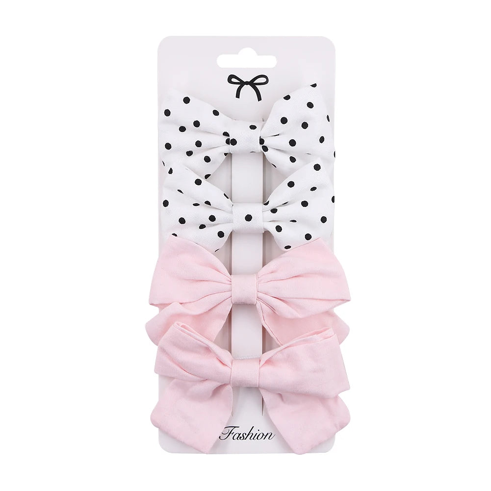 4Pcs/set Leopard Dot Print Bowknot Hair Bow Clips Baby Girls Lace Cotton Linen Barrettes Safety Hairpins Headwear Accessories - TiniLoom