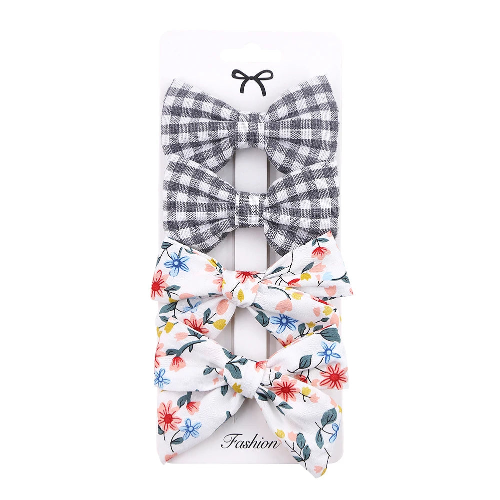 4Pcs/set Leopard Dot Print Bowknot Hair Bow Clips Baby Girls Lace Cotton Linen Barrettes Safety Hairpins Headwear Accessories - TiniLoom