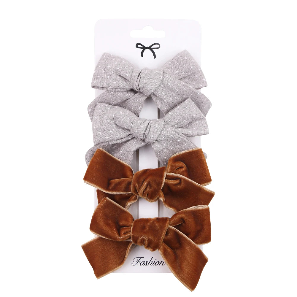 4Pcs/set Leopard Dot Print Bowknot Hair Bow Clips Baby Girls Lace Cotton Linen Barrettes Safety Hairpins Headwear Accessories - TiniLoom